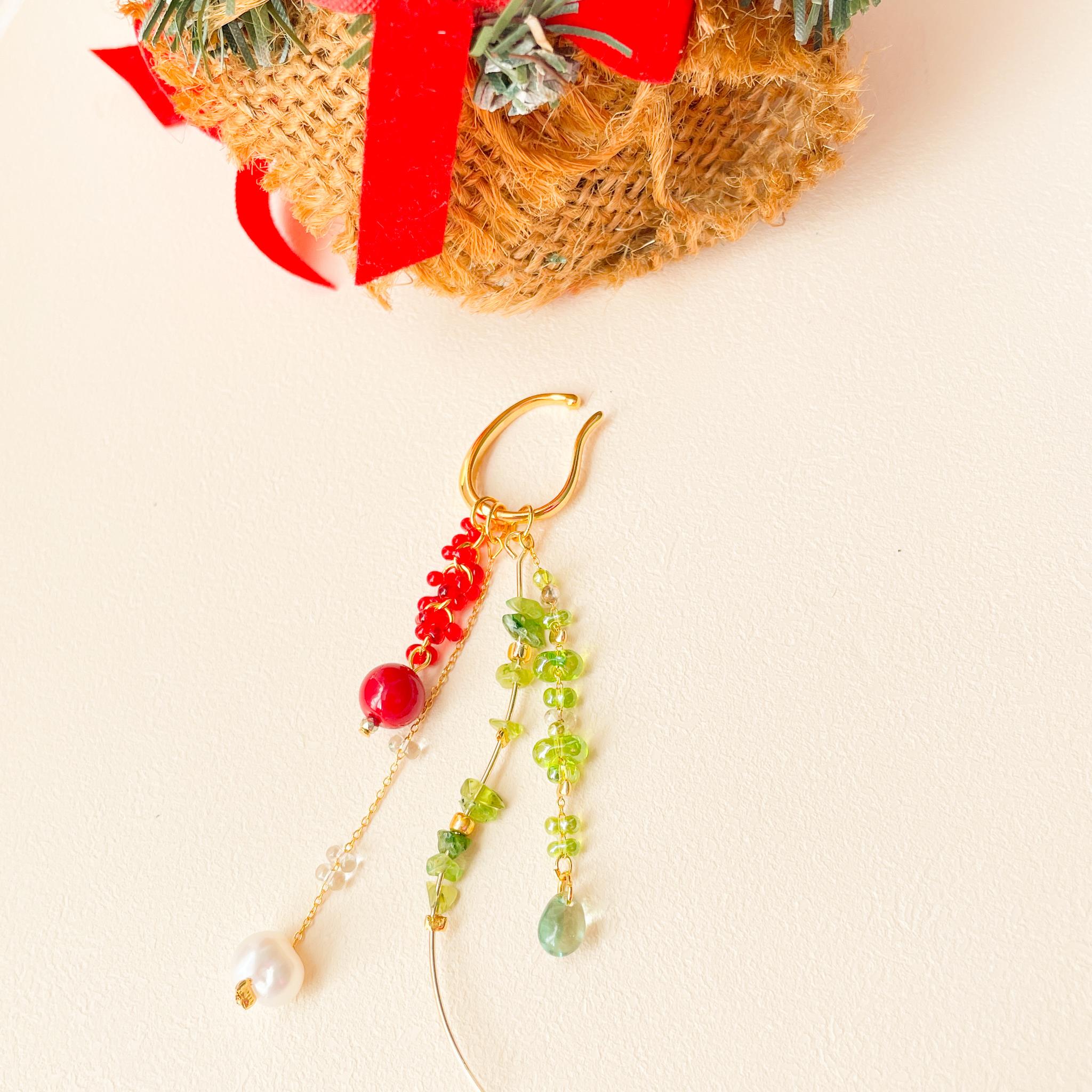 【限定クリスマスコフレ】イヤーカフと天然石・パールが揺れるエターナルチャーム4点セット（ラッピング付き） | 2枚目