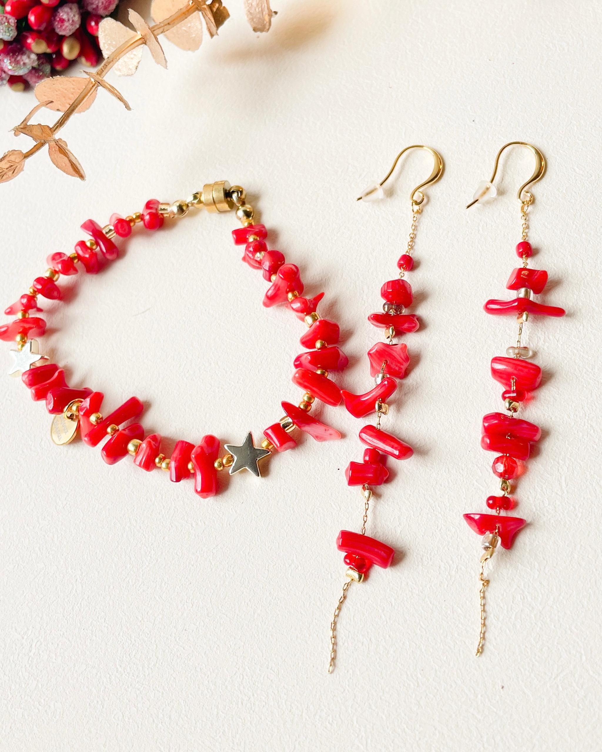 赤い珊瑚が映える！珊瑚とヘマタイトスターのマグネット式ブレスレット | 10枚目