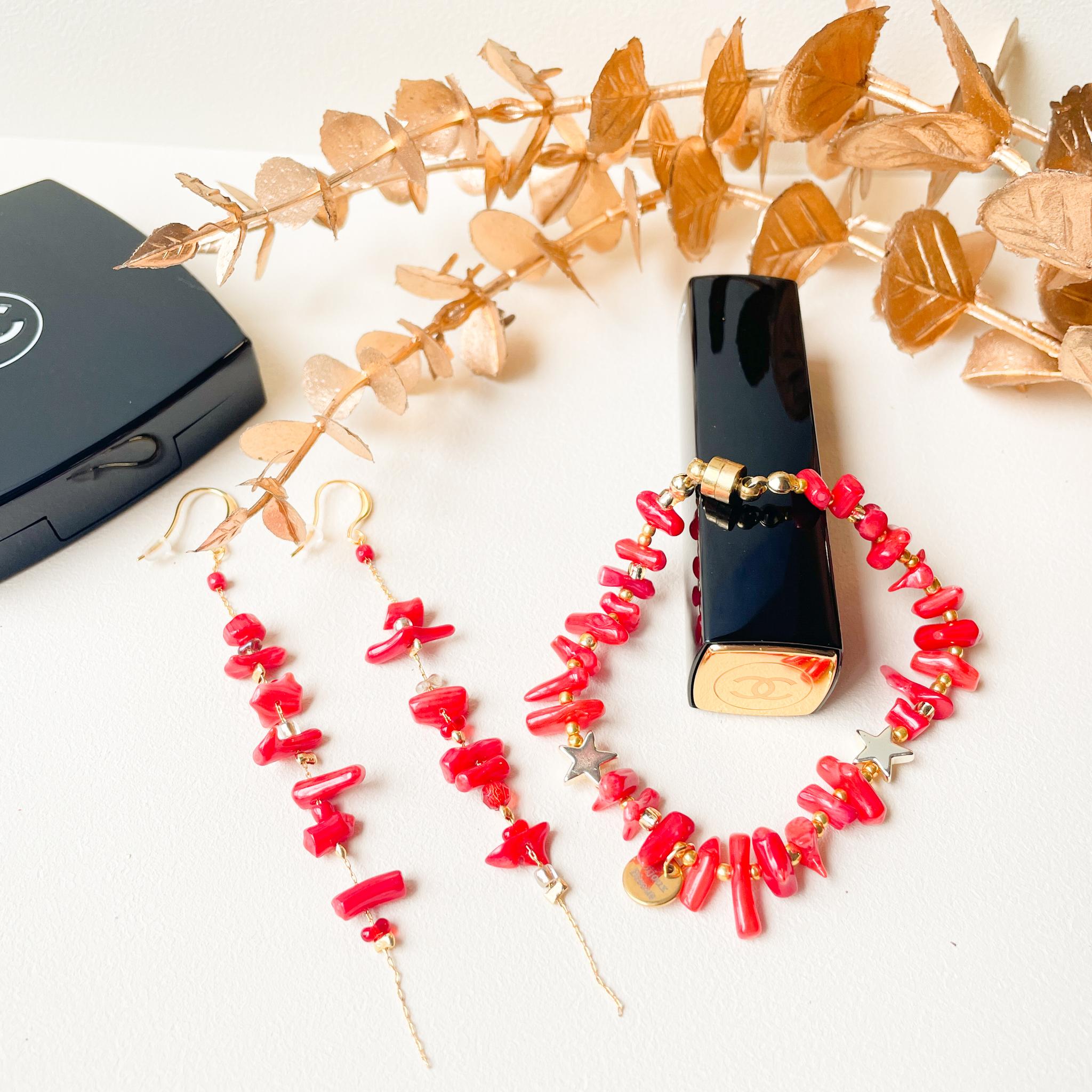 赤い珊瑚が映える！珊瑚とヘマタイトスターのマグネット式ブレスレット | 11枚目