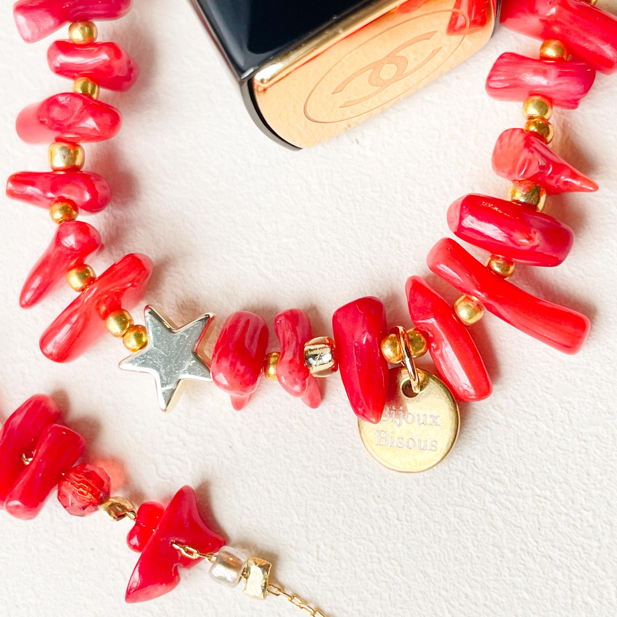 赤い珊瑚が映える！珊瑚とヘマタイトスターのマグネット式ブレスレット | 8枚目