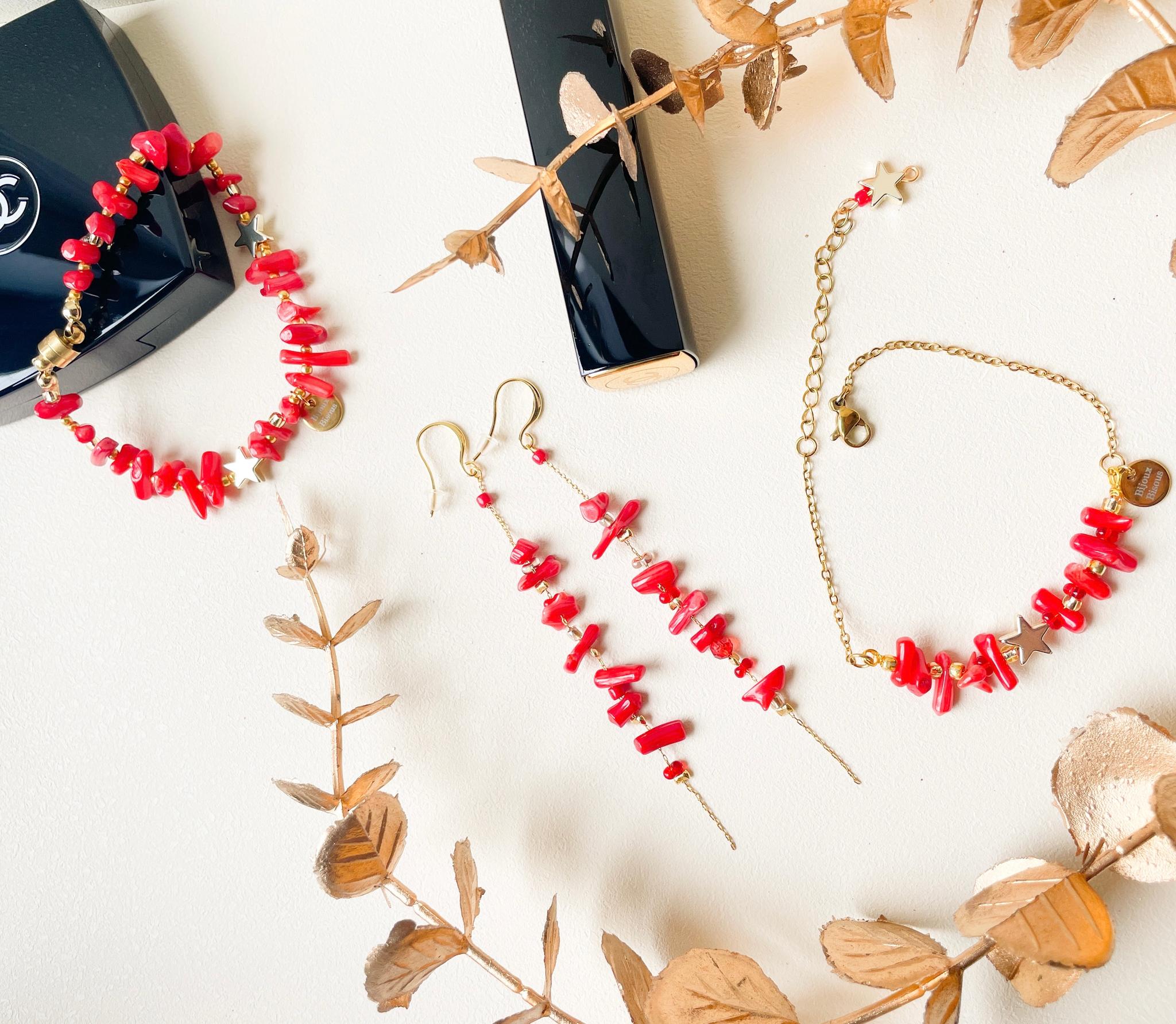 赤い珊瑚が映える！珊瑚とヘマタイトスターのマグネット式ブレスレット | 12枚目