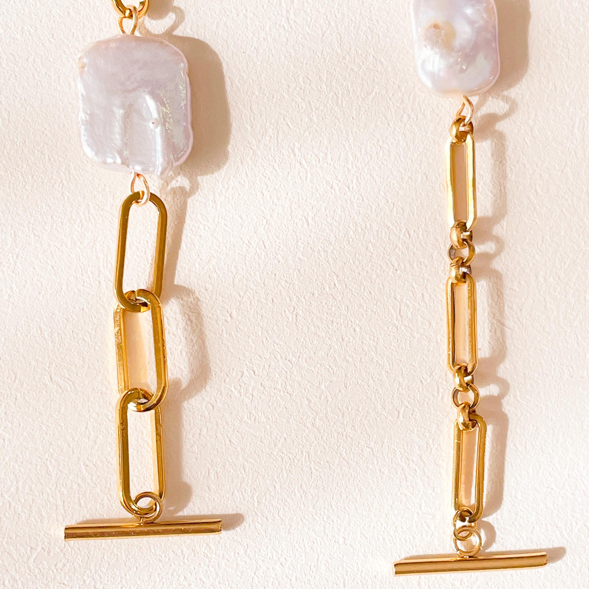 スクエアバロックパール×ゴールドステンレスチェーンの甘辛ブレスレット | 10枚目