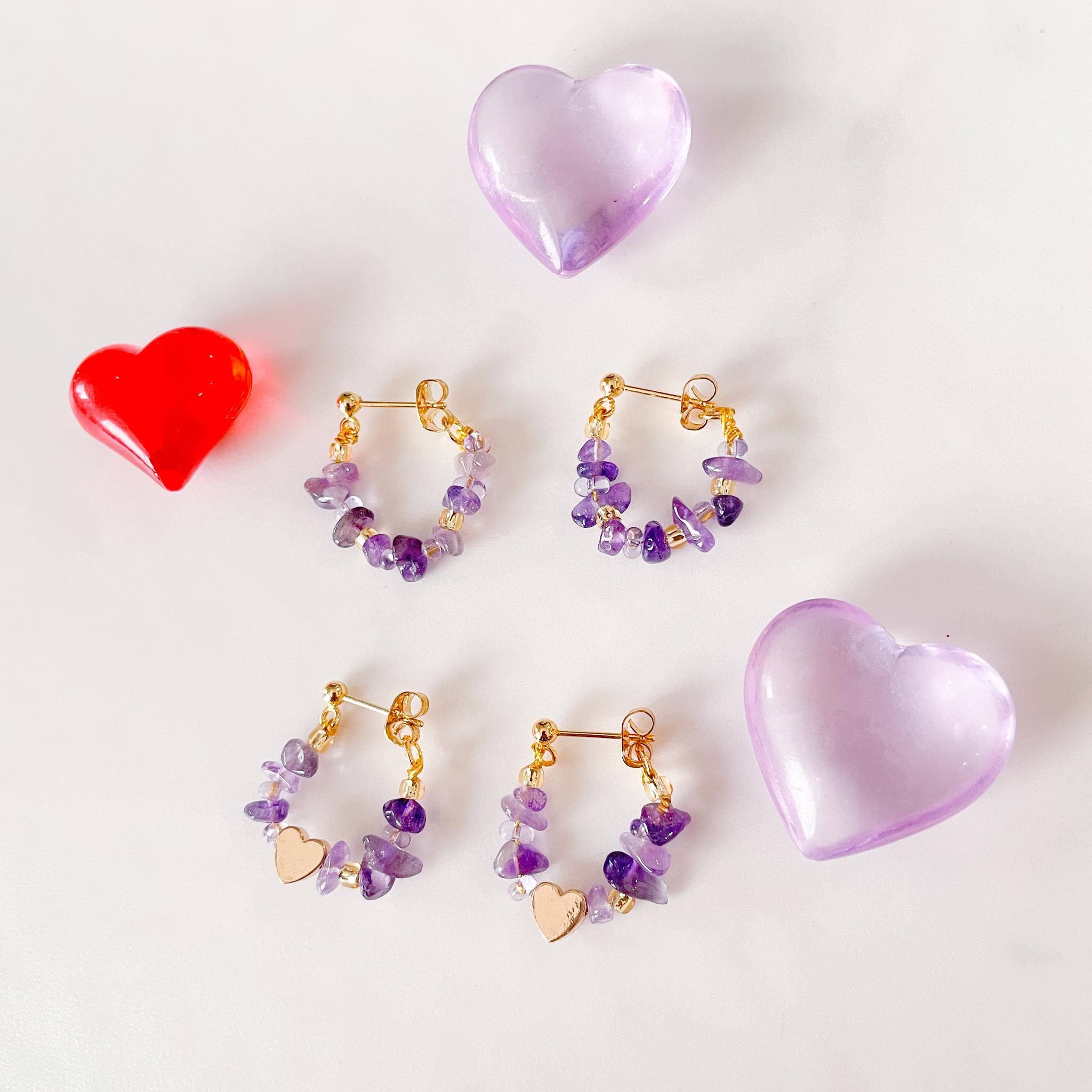 可愛いがもらえる！大人のアメジスト×ビーズのフープピアス