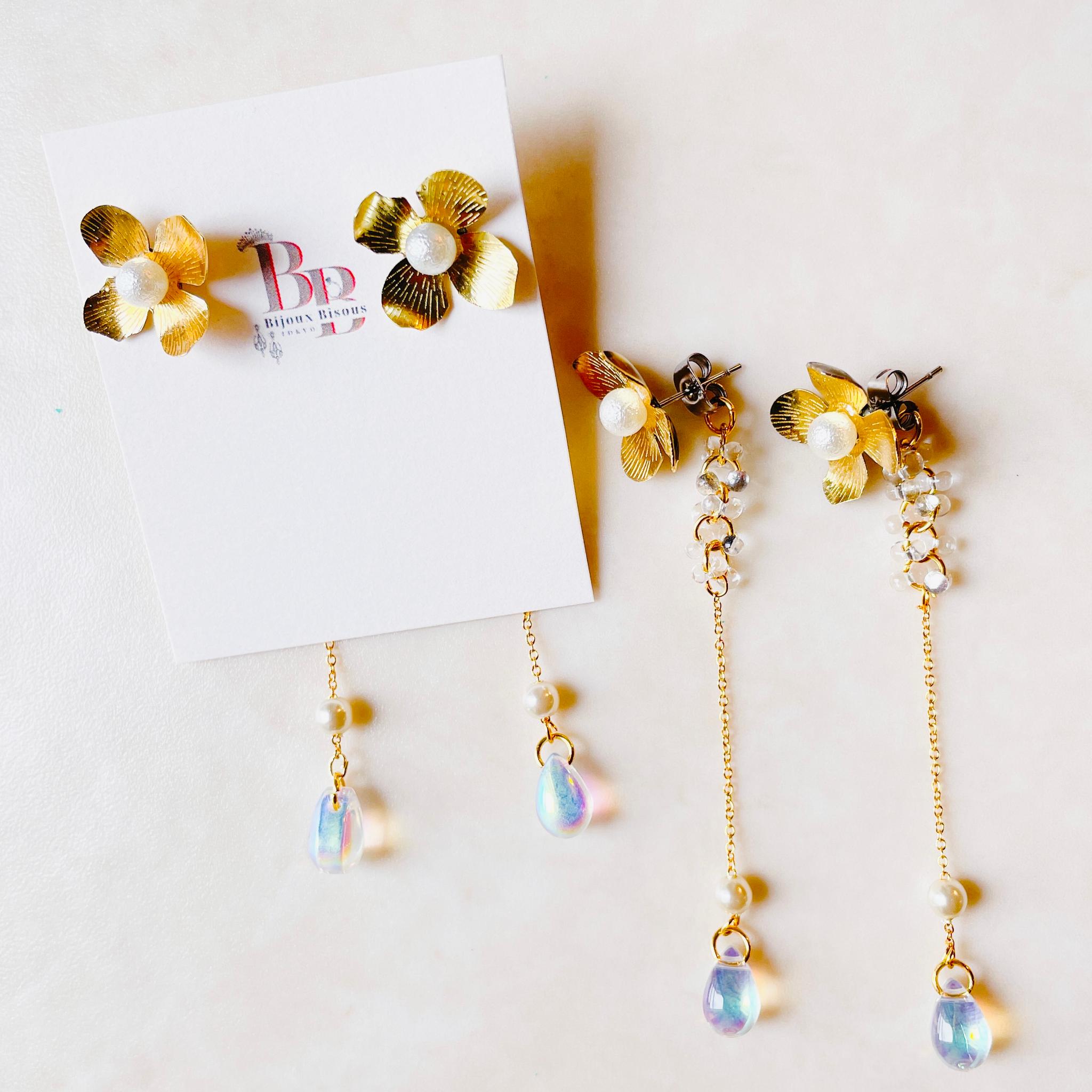 オンオフを自由に楽しむ！あなたを輝かせるメタルフラワーの2WAYピアス・イヤリング