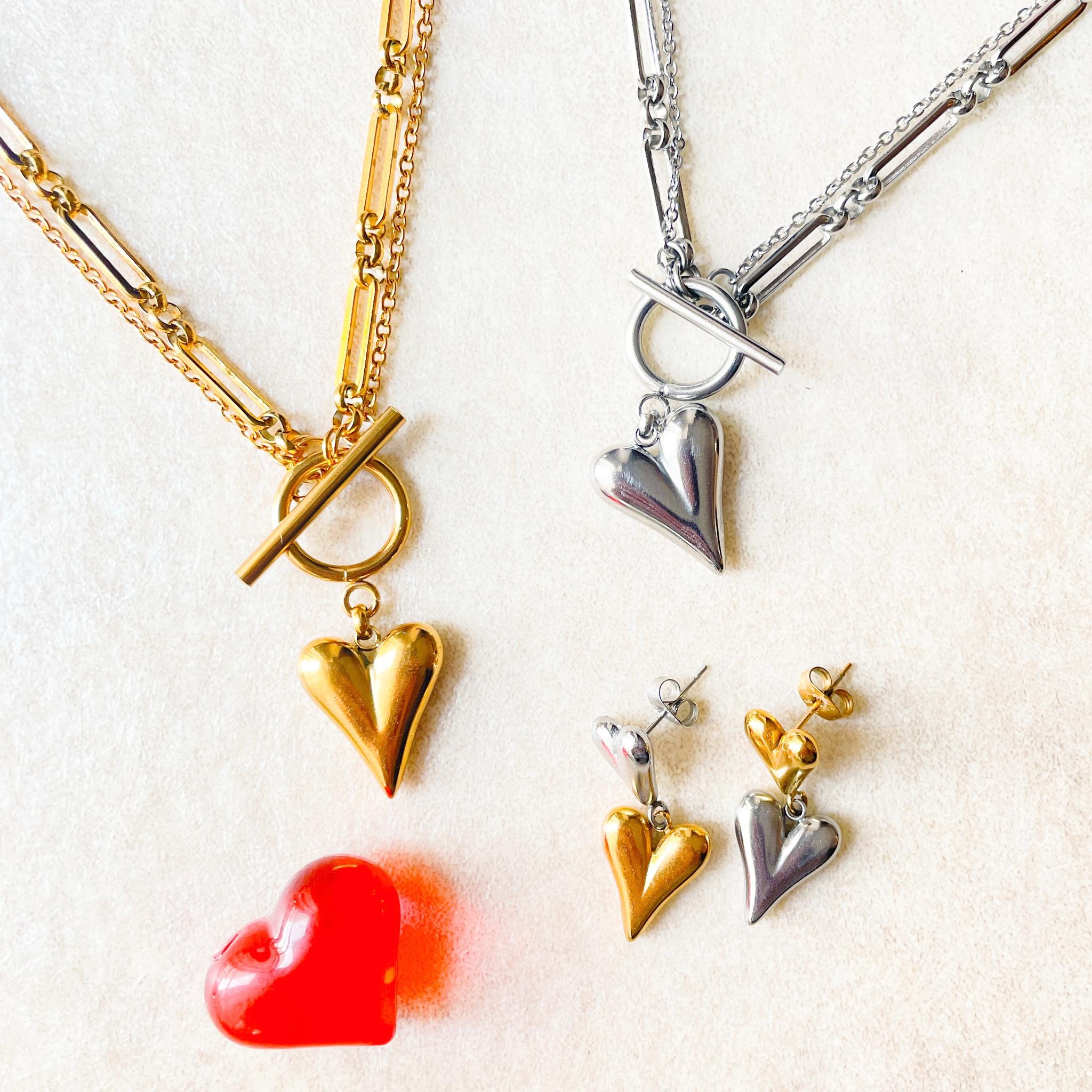 汗にも強い＆マンテルで留めるの簡単！クールな２連ハートステンレスチェーン２WAYネックレス | 6枚目