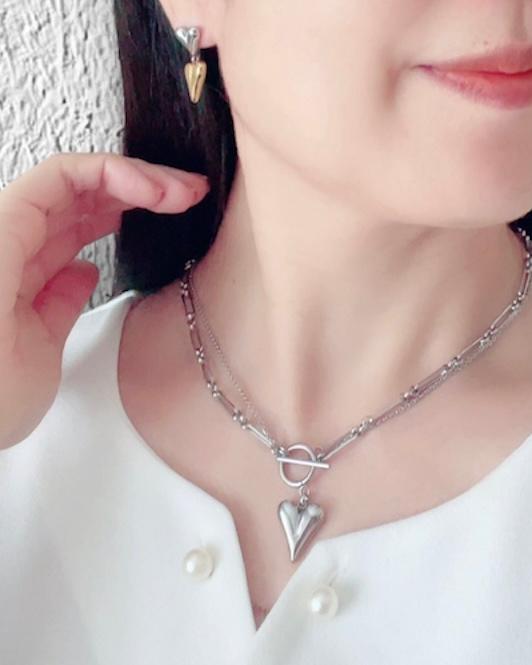 汗にも強い＆マンテルで留めるの簡単！クールな２連ハートステンレスチェーン２WAYネックレス | 5枚目