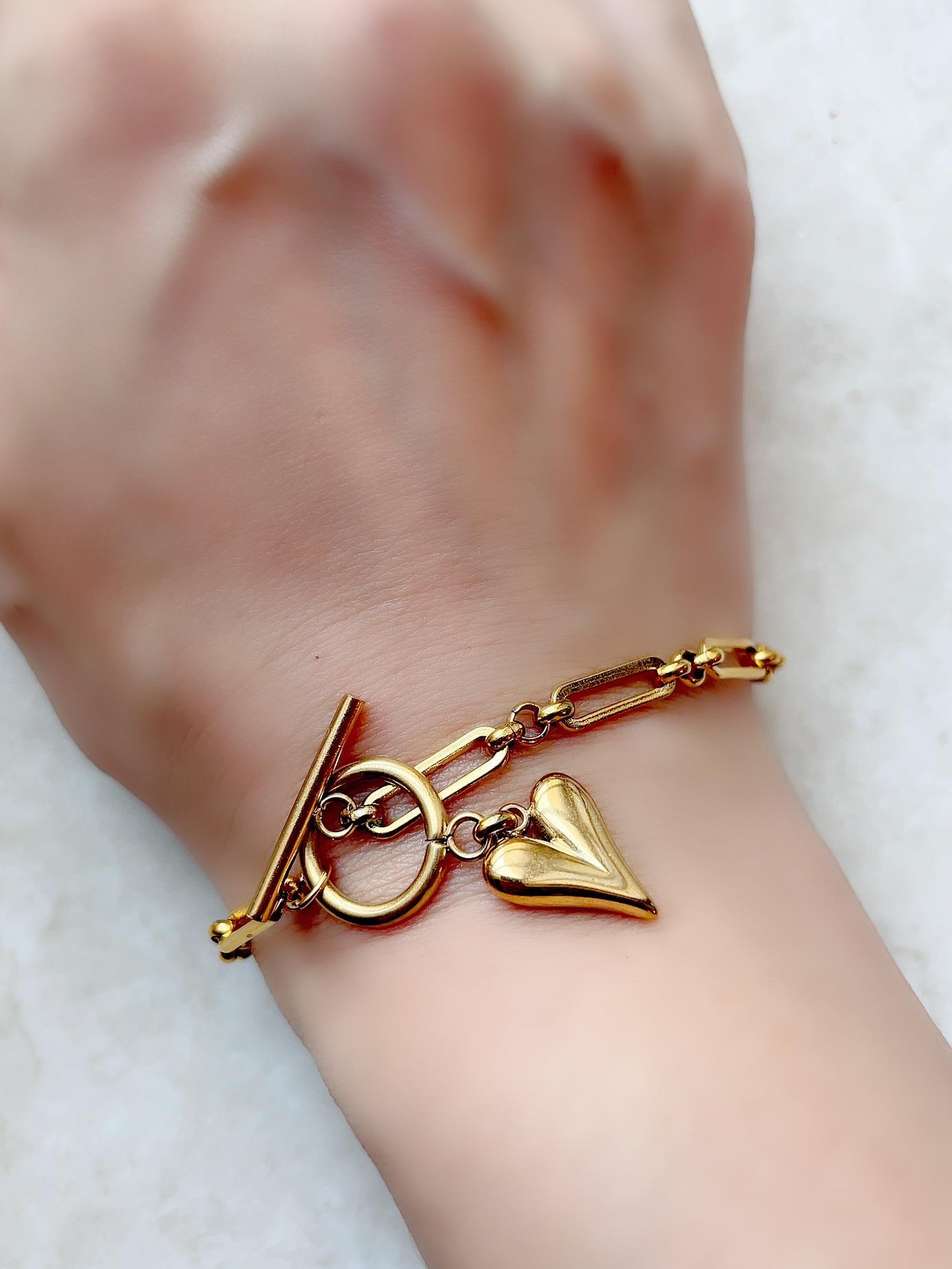 汗にも強い＆マンテルで留めるの簡単！クールなハートステンレスチェーンブレスレット　バレンタインギフト | 4枚目