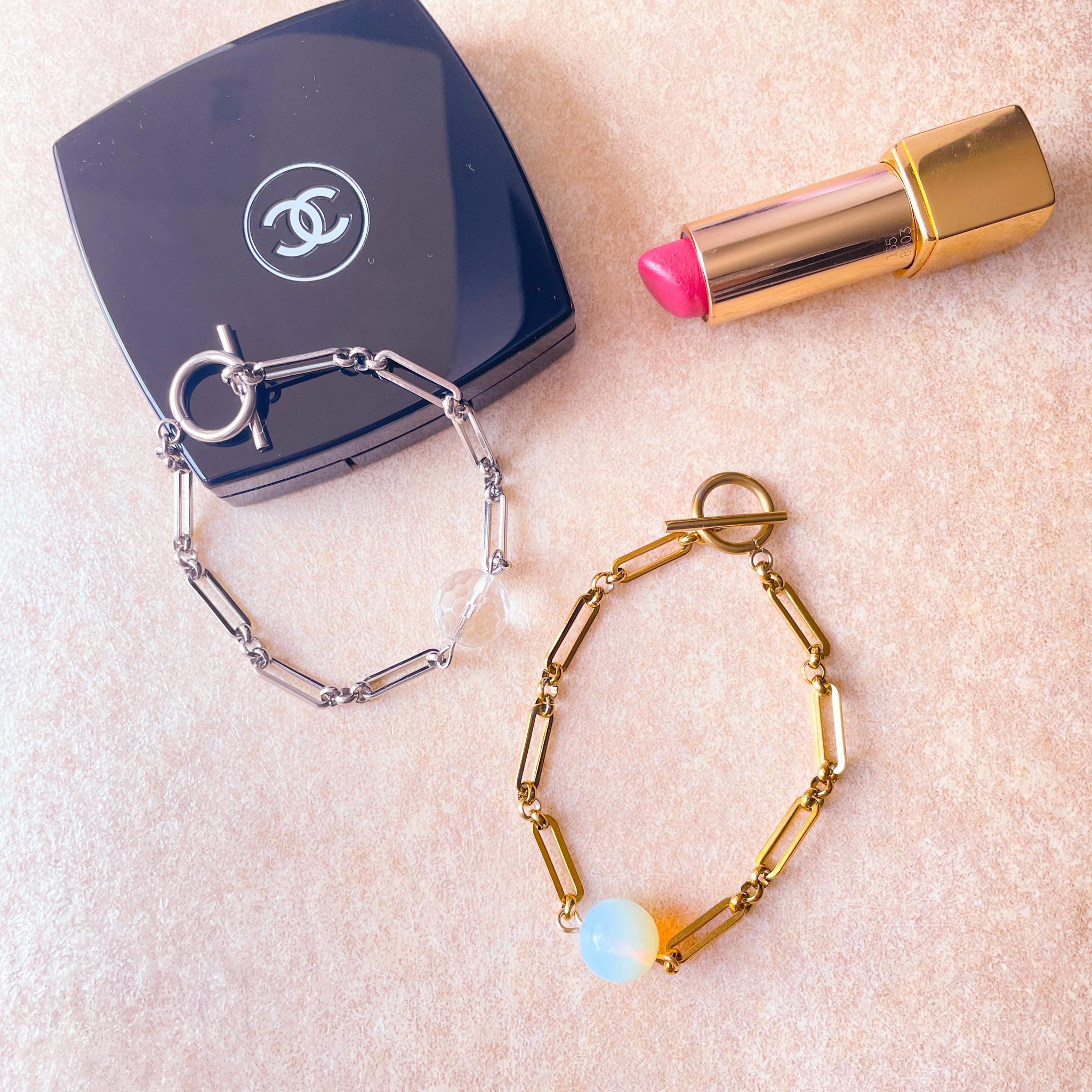 クォーツ✕クールなメタルチェーンブレスレット◇サージカルステンレスで汗にも強い！＆マンテルで留めるの簡単