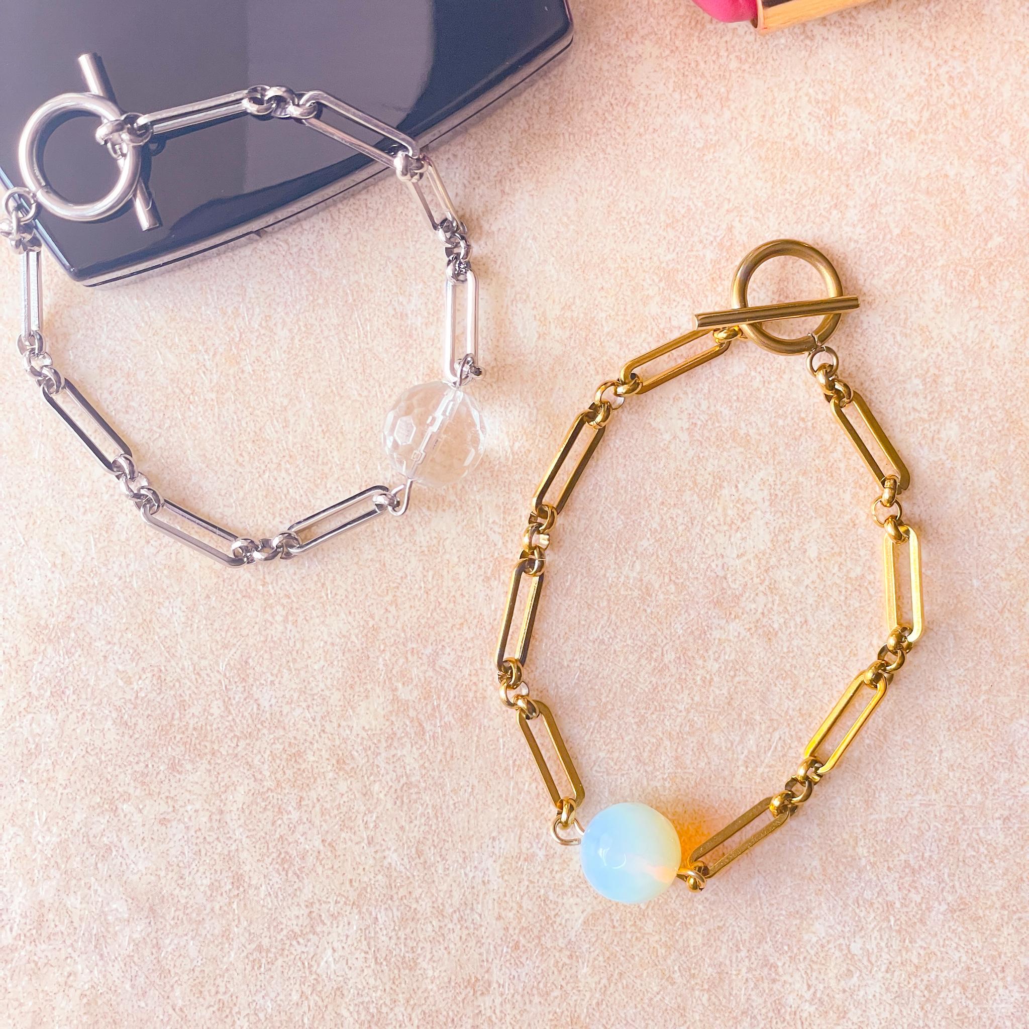 クォーツ✕クールなメタルチェーンブレスレット◇サージカルステンレスで汗にも強い！＆マンテルで留めるの簡単 | 2枚目