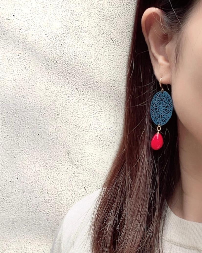 軽くて映える！赤いドロップが揺れるオリエンタルブルームピアス | 10枚目