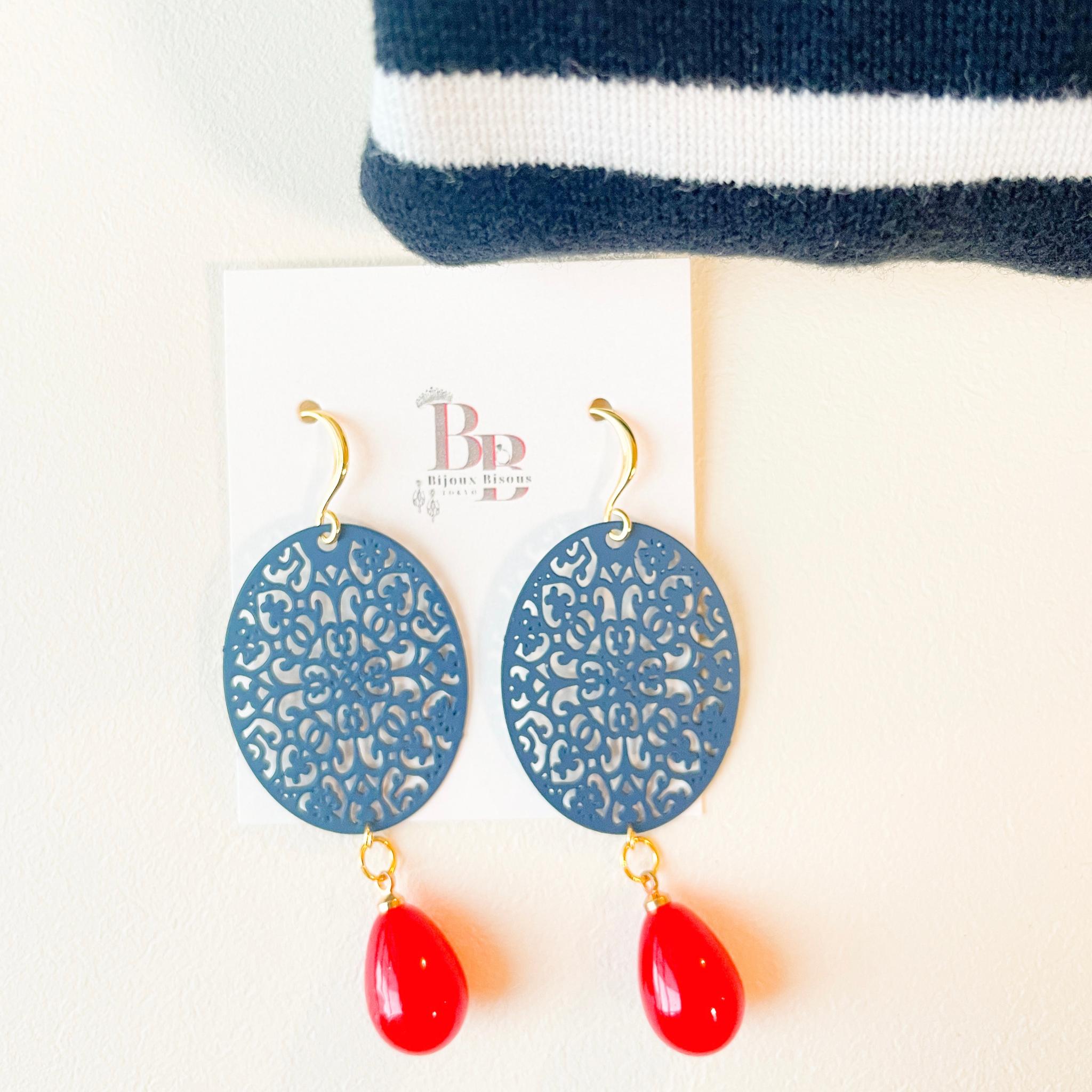 軽くて映える！赤いドロップが揺れるオリエンタルブルームピアス | 12枚目