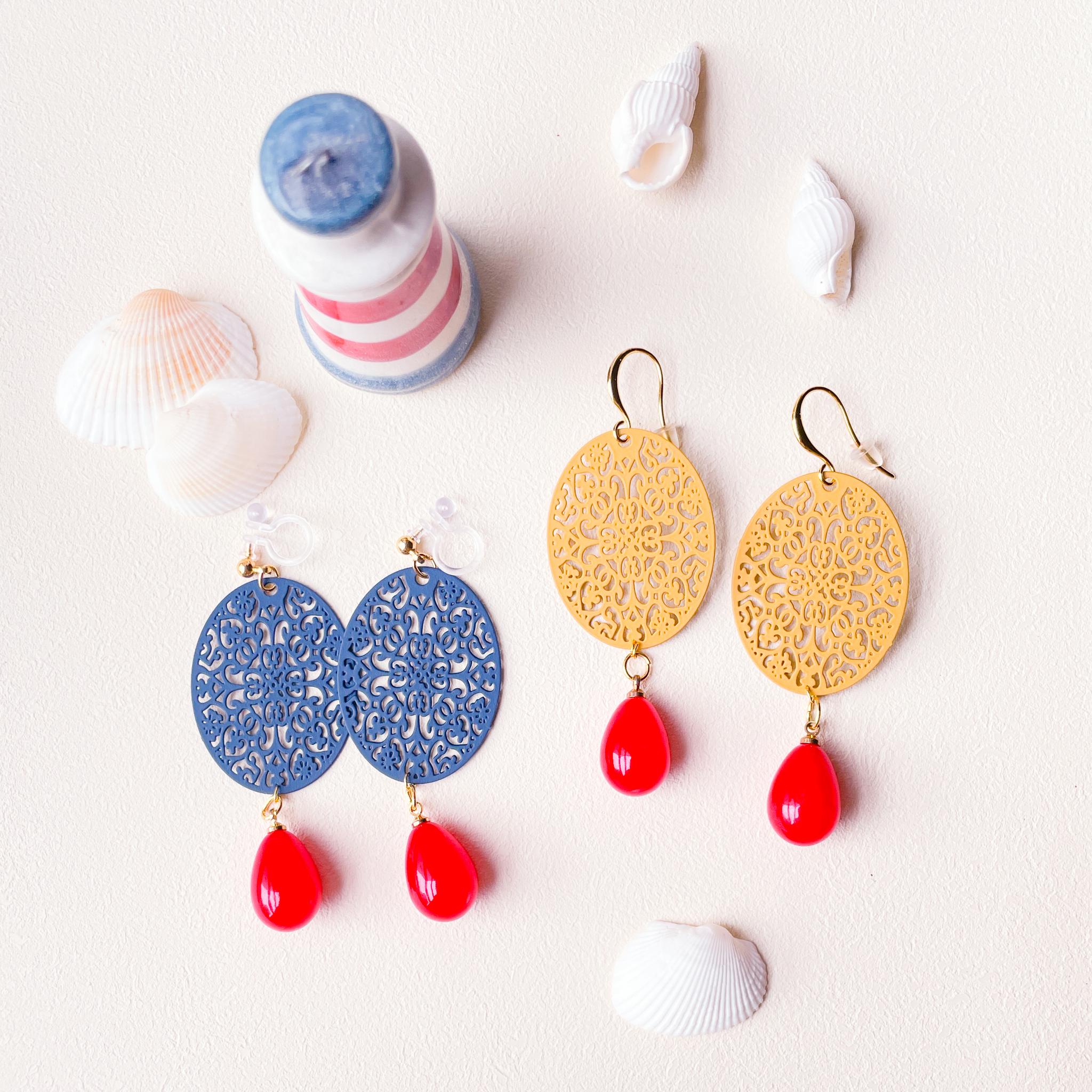 軽くて映える！赤いドロップが揺れるオリエンタルブルームピアス | 2枚目