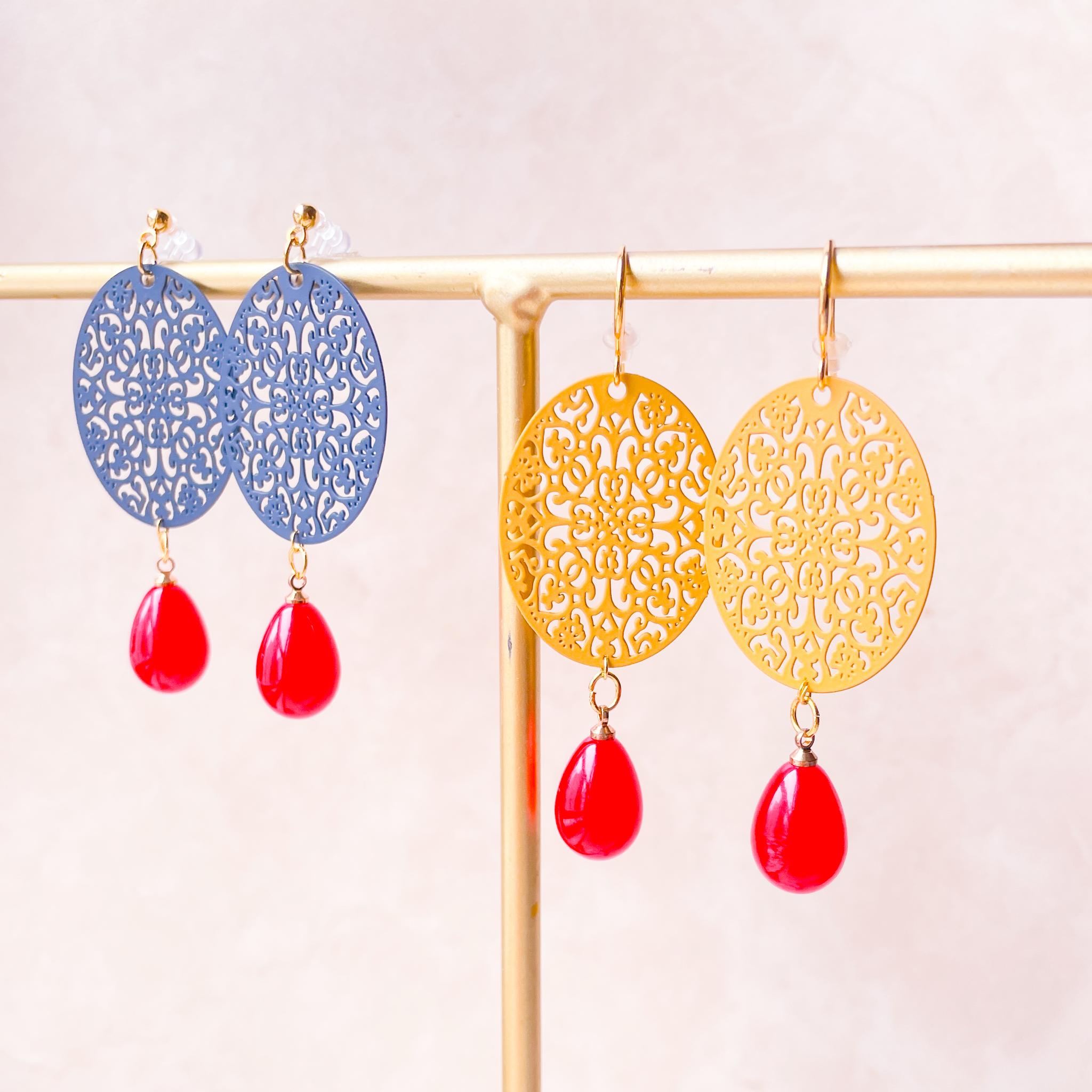 軽くて映える！赤いドロップが揺れるオリエンタルブルームピアス | 3枚目