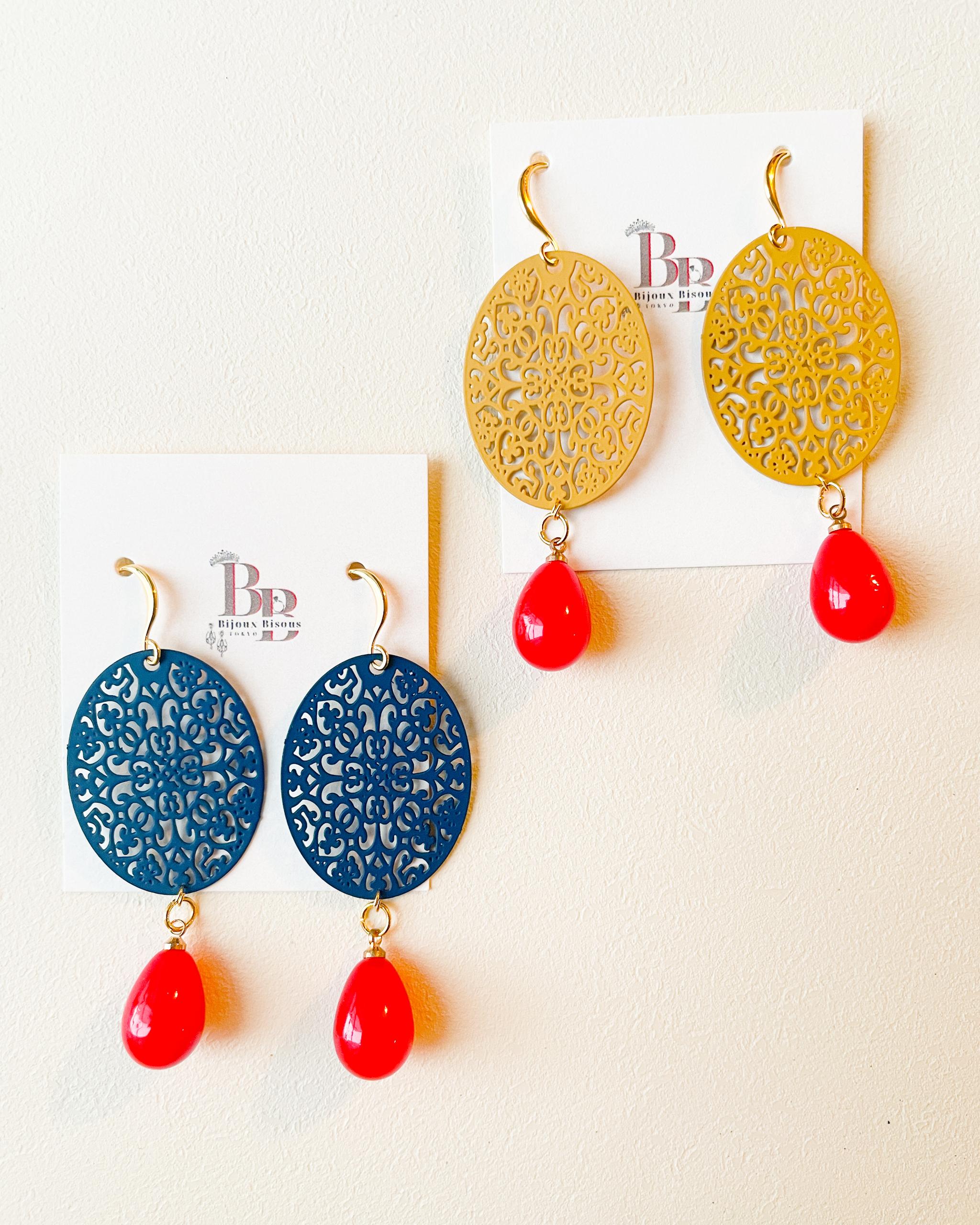 軽くて映える！赤いドロップが揺れるオリエンタルブルームピアス | 4枚目