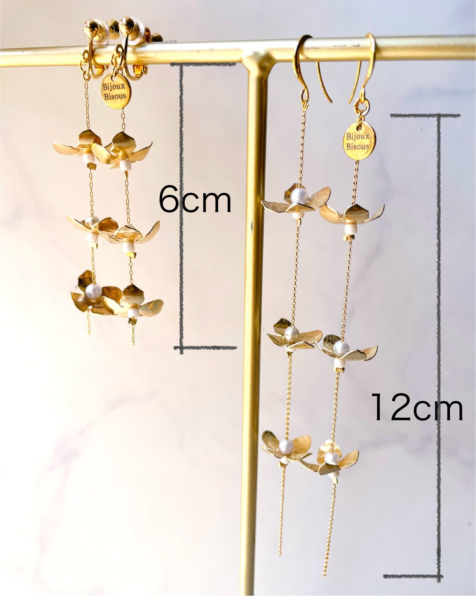 小顔効果を演出◆ゴールドメタルフラワーが揺れるロングチェーンピアス・イヤリング　長さ2種類　お呼ばれ　オケージョン | 7枚目