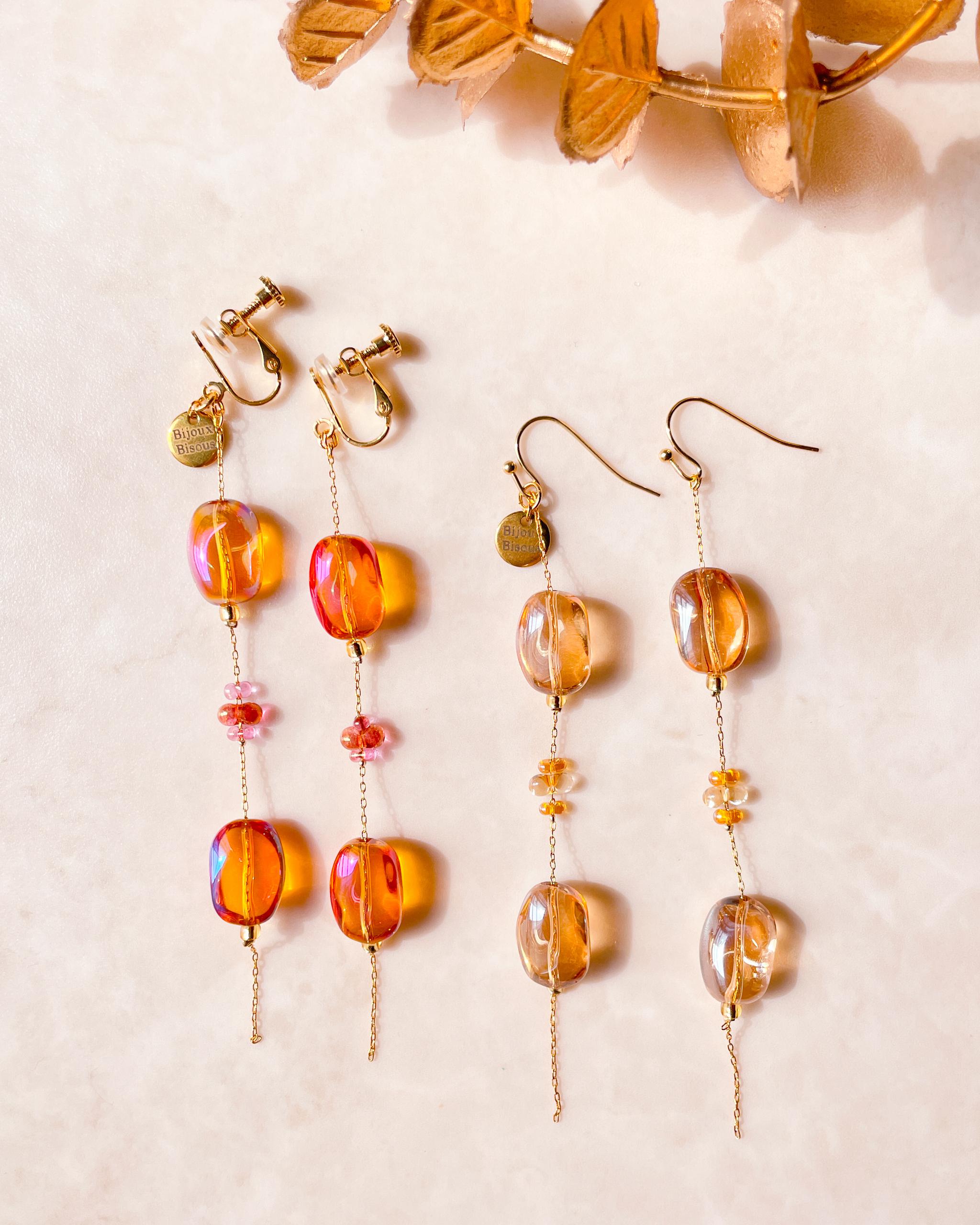 【光をまとう、ガラスビーズのロングチェーンピアス】2色・イヤリング変更可 | 3枚目