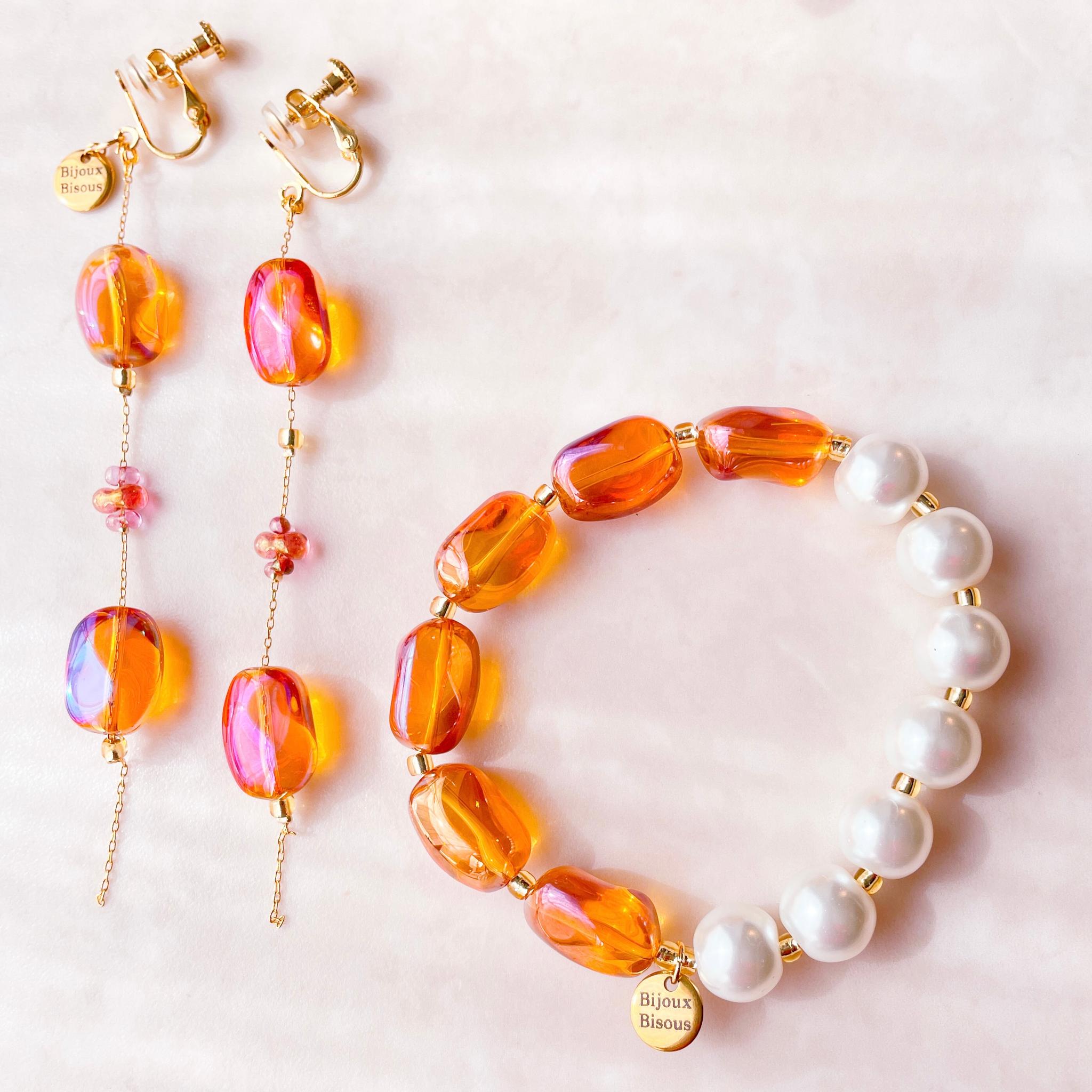 【光をまとう、ガラスビーズのロングチェーンピアス】2色・イヤリング変更可 | 13枚目