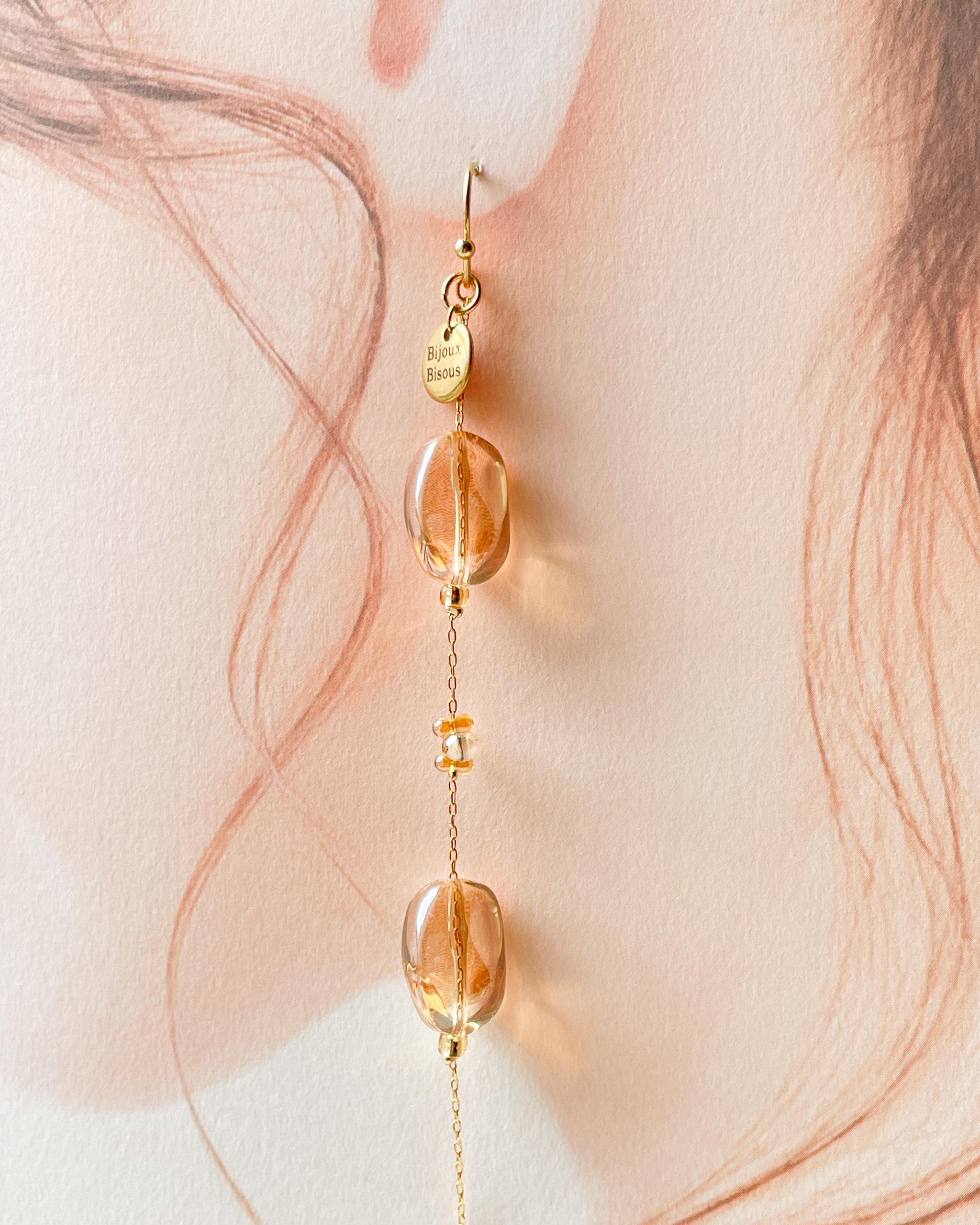 【光をまとう、ガラスビーズのロングチェーンピアス】2色・イヤリング変更可 | 8枚目