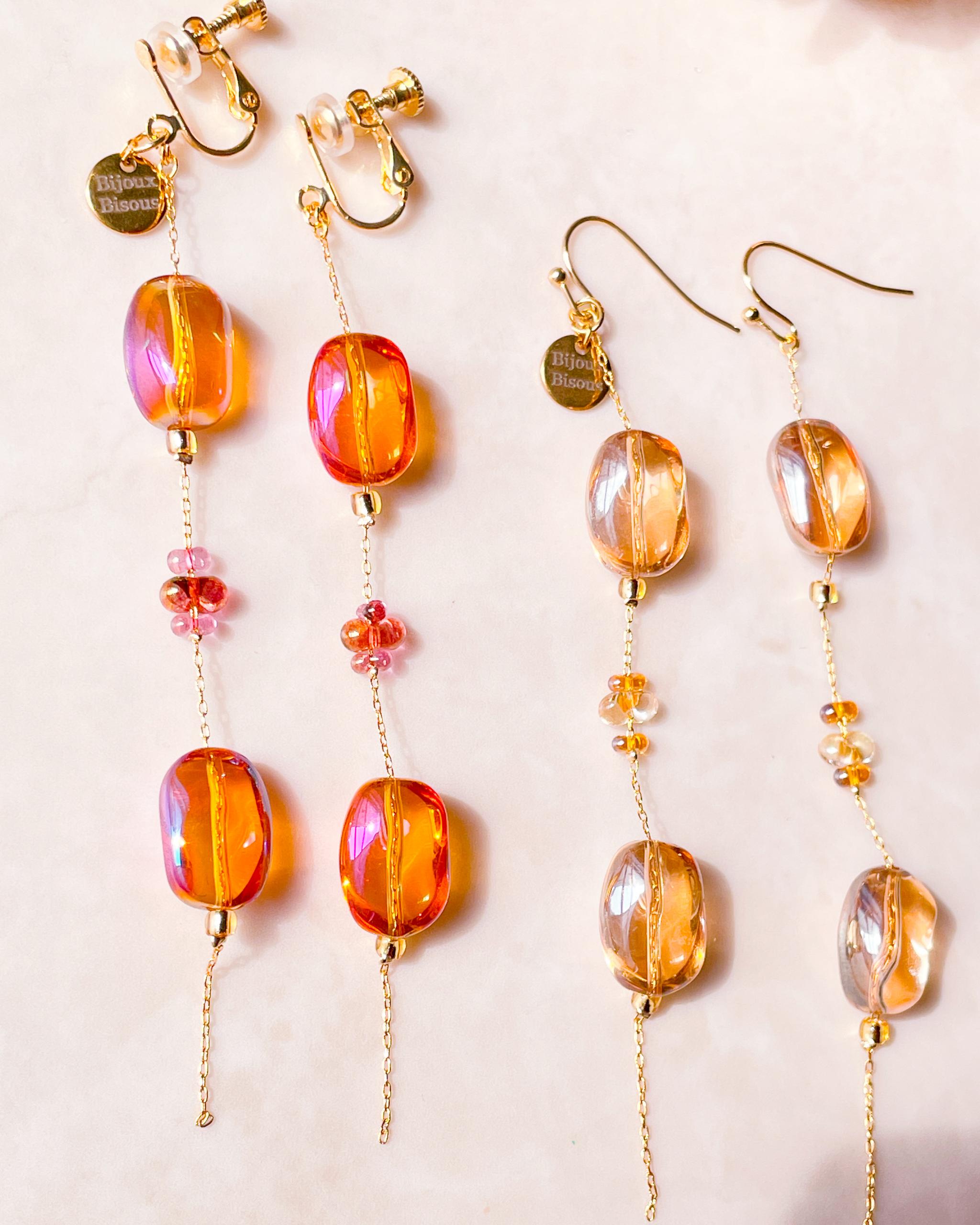 【光をまとう、ガラスビーズのロングチェーンピアス】2色・イヤリング変更可 | 11枚目