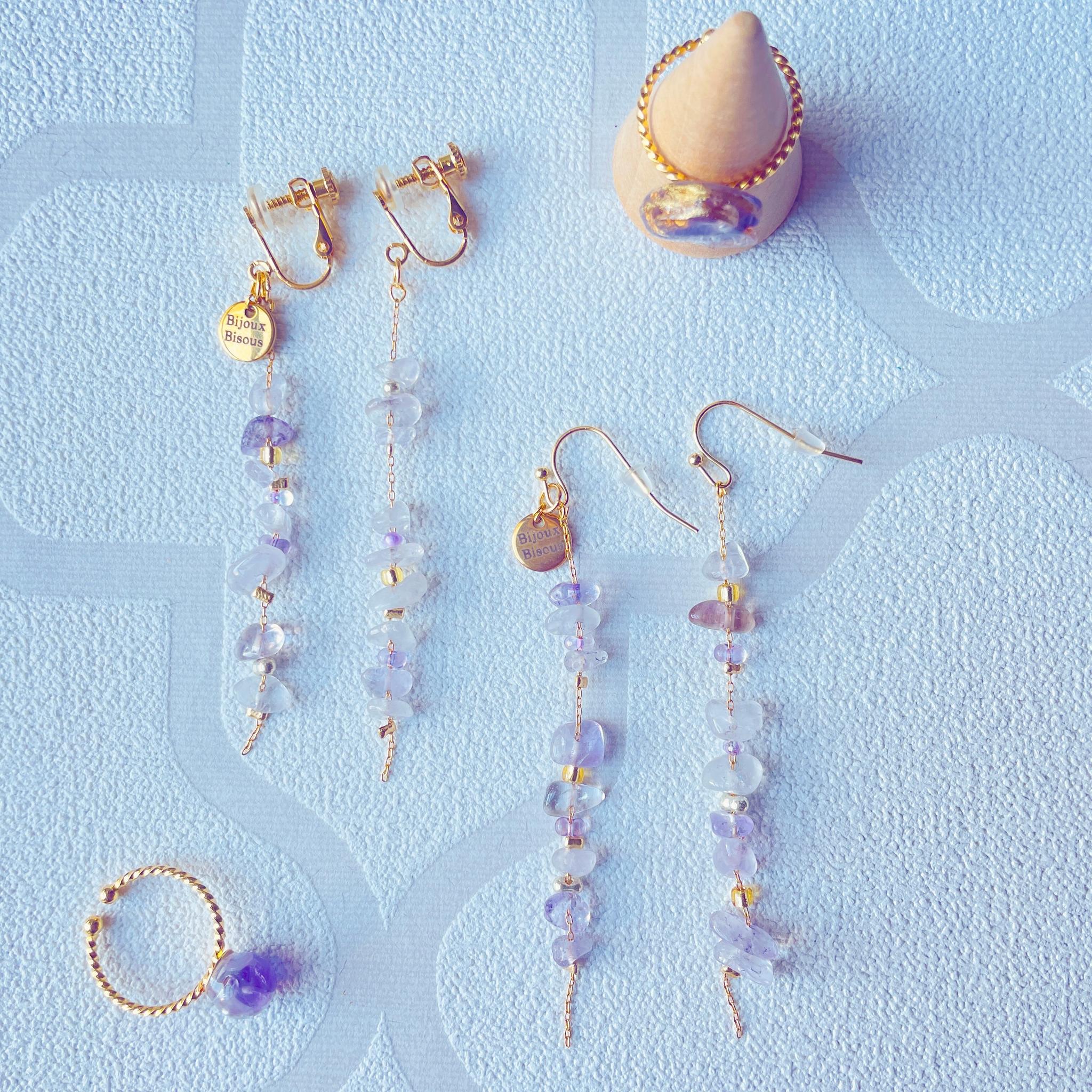 淡いパープルがかわいい💜アメジストのロングチェーンピアス・イヤリング | 12枚目