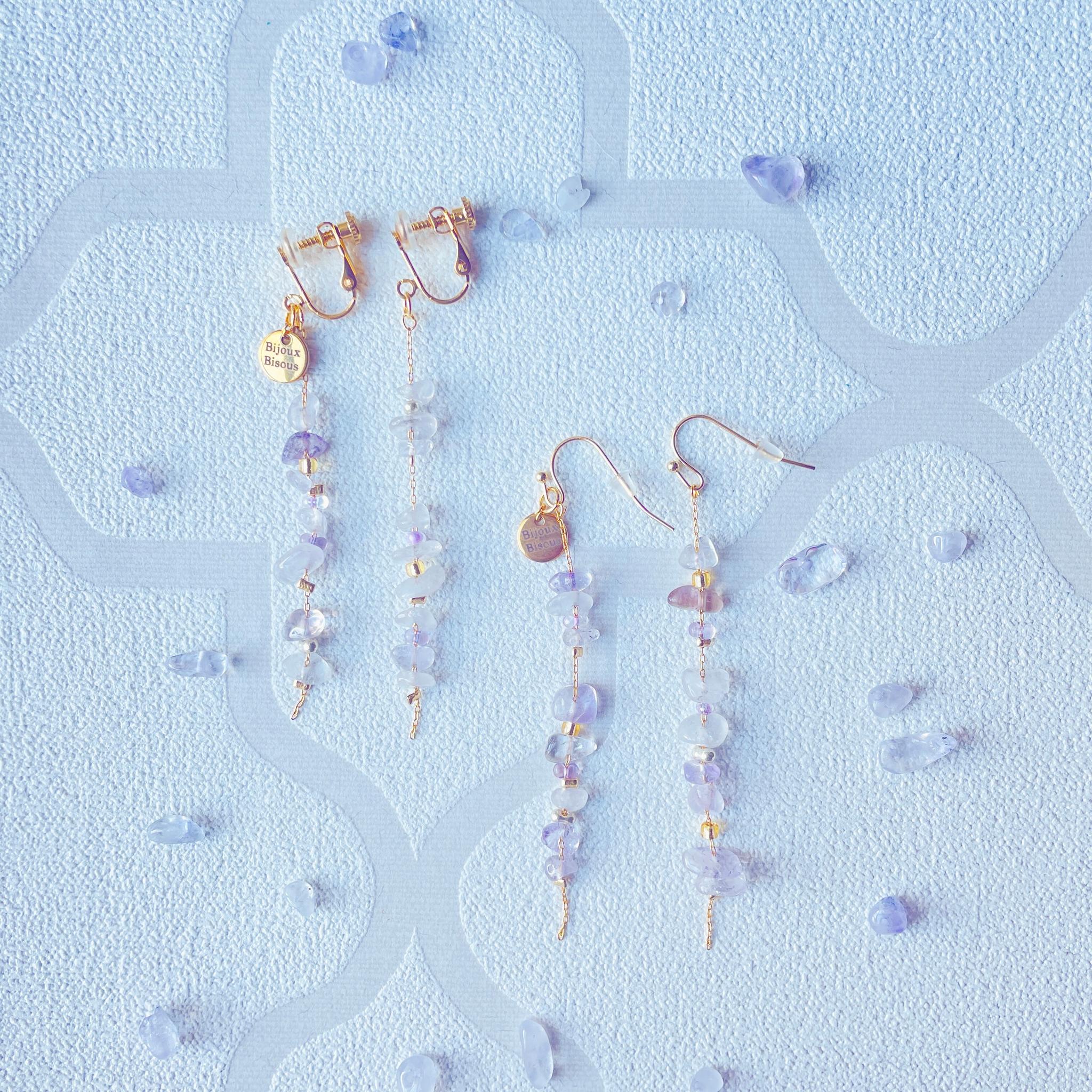 淡いパープルがかわいい💜アメジストのロングチェーンピアス・イヤリング | 2枚目