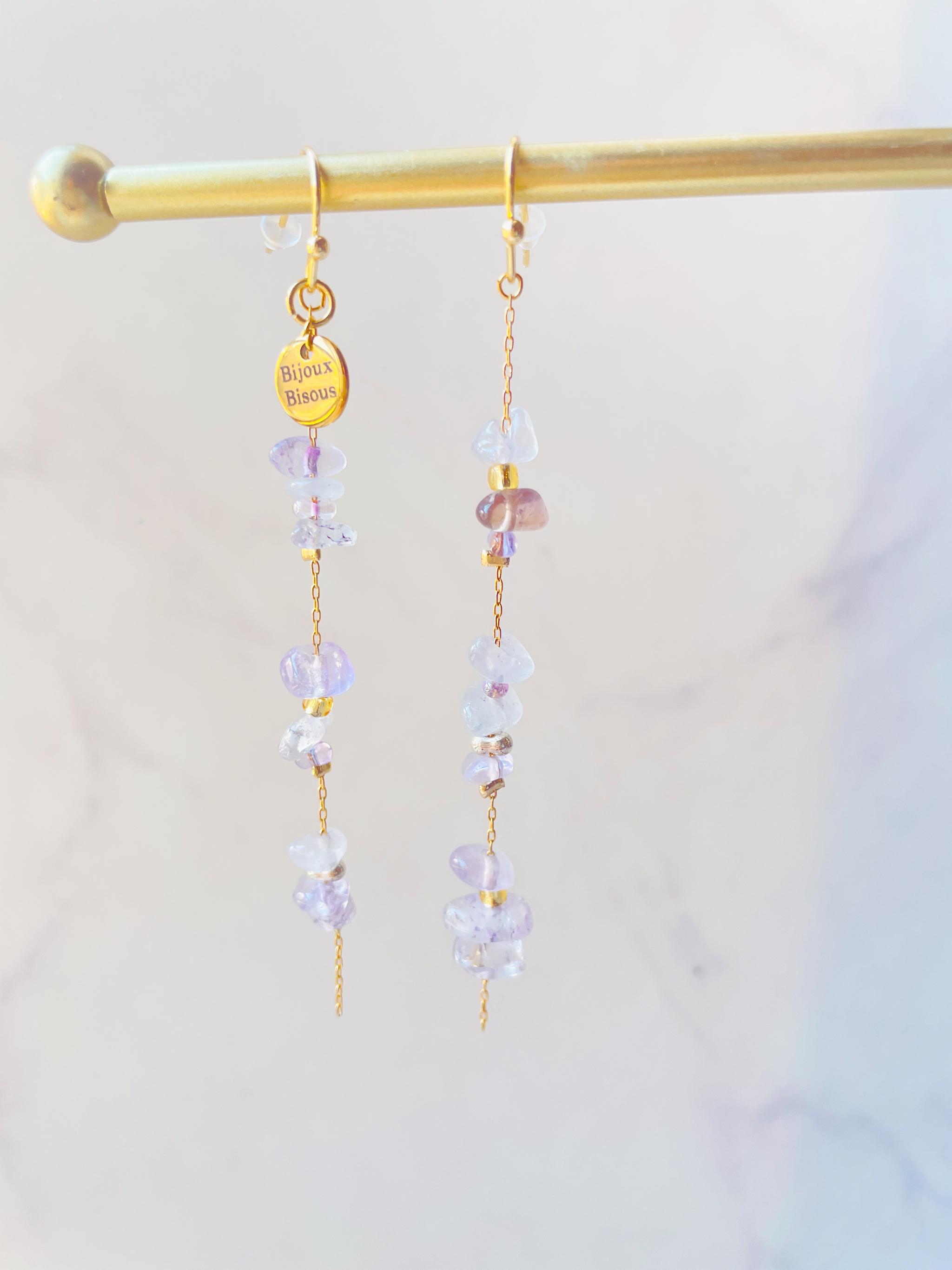 淡いパープルがかわいい💜アメジストのロングチェーンピアス・イヤリング | 9枚目