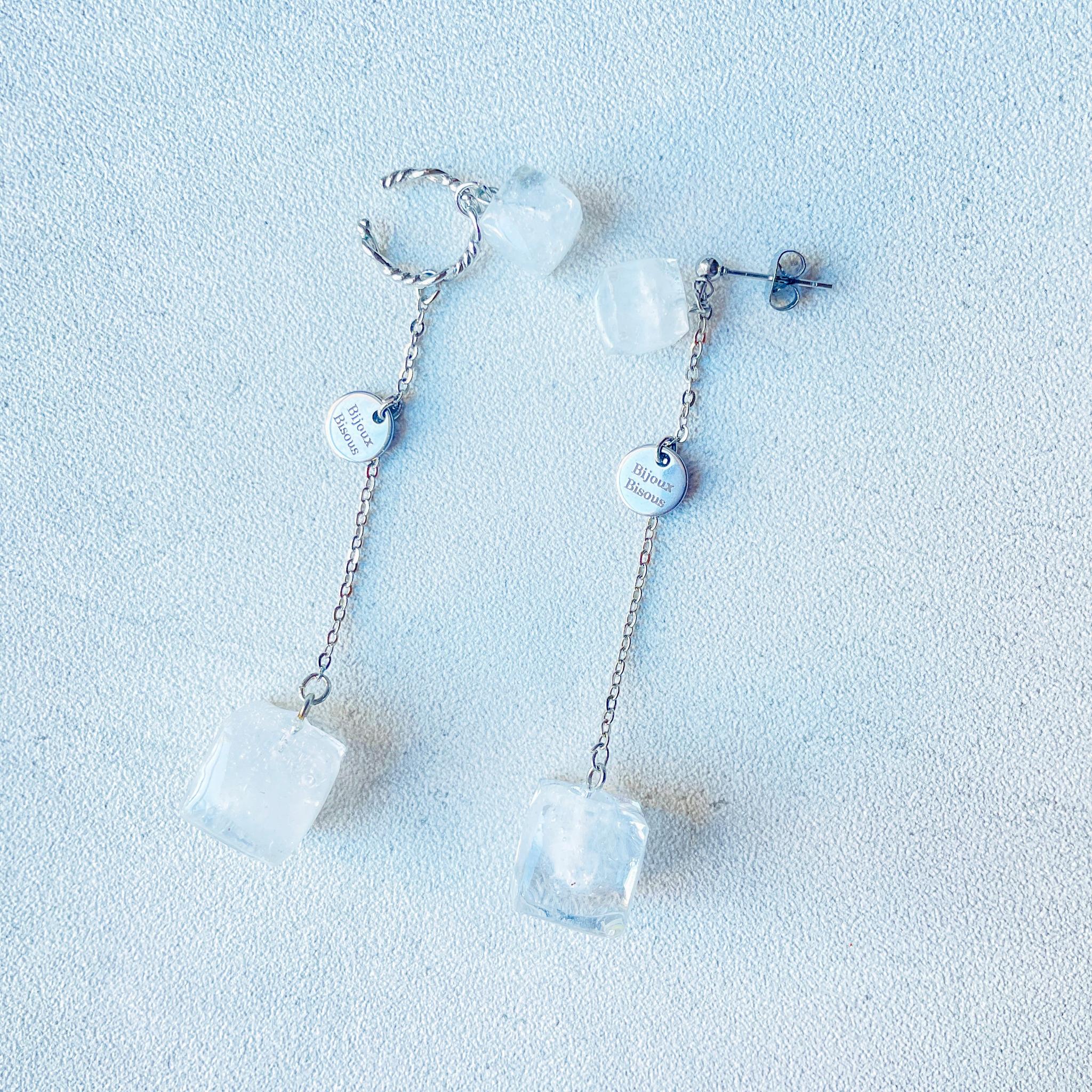 クールな氷のチェーンピアス（片耳用） ～　Ice cube earrings | 8枚目